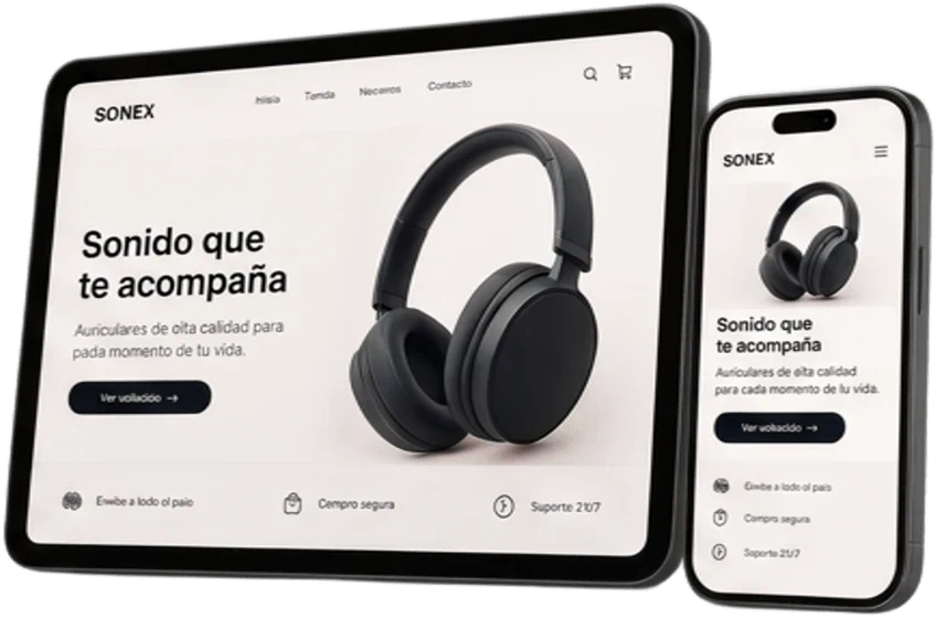 Diseño de ejemplo: tienda online de audífonos, en tablet y celular
